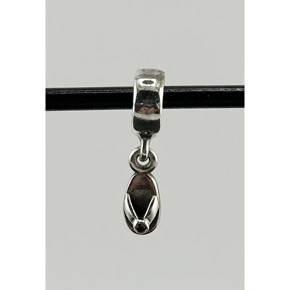 Pandora Flip Flop Dangle Charm Bead w/ Pink CZ Stone Retired #790428CZK 925 ALE - Picture 1 of 5